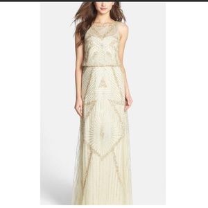Aidan Mattox sequins light gold long evening Gown